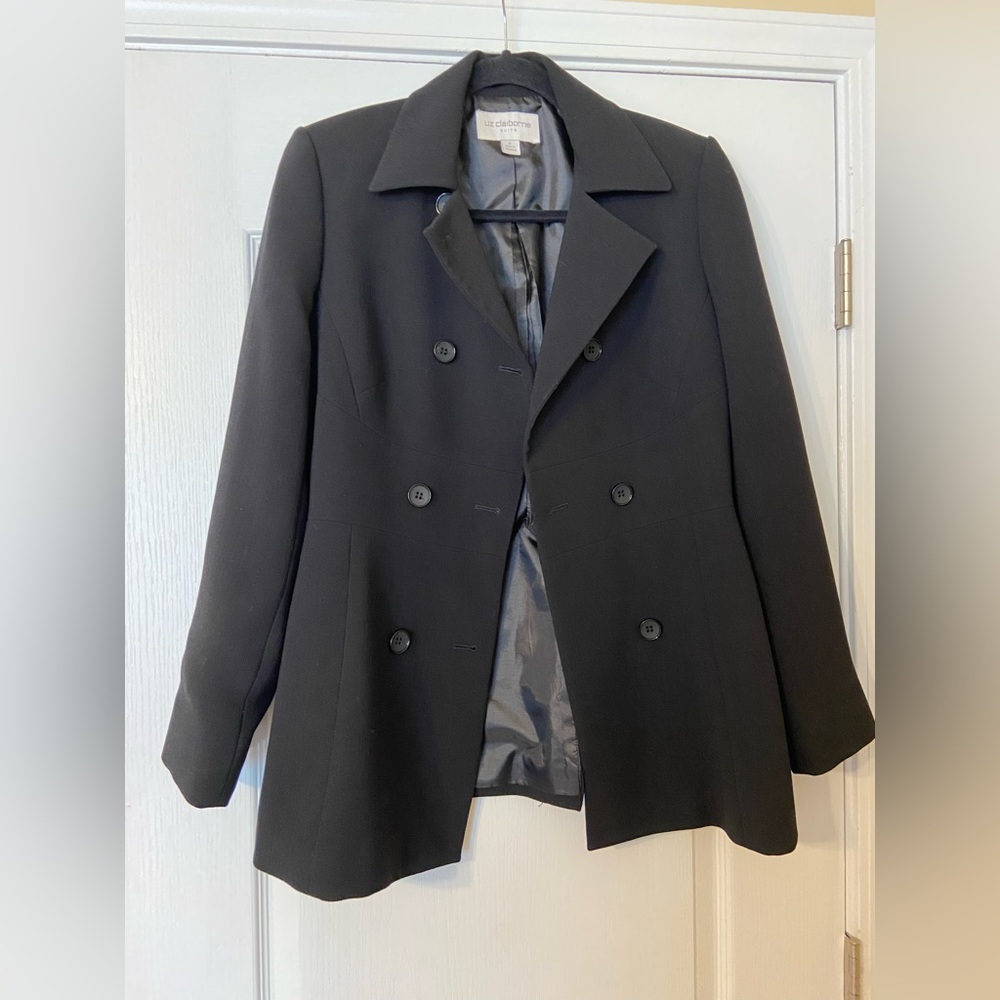 Liz Claiborne Suits Black Doubled Breasted Tapered Waist Suit Jacket Sz 6